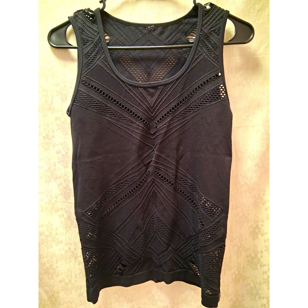 Fabletics Women's XS Black Geometric Mesh Scoop Neck Tank Breathable Stretch